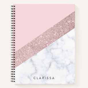 elegant girly rose gold glitter white marble pink notebook