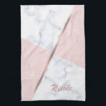 Elegant girly rose gold glitter & white marble tea towel<br><div class="desc">Stylish combination of faux rose gold glitter & white marble colour block.</div>