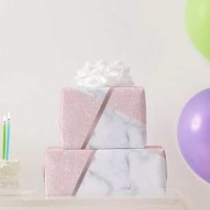 Elegant girly rose gold glitter & white marble wrapping paper