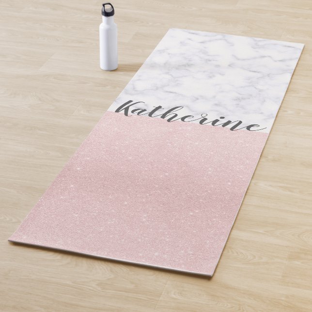 Elegant girly rose gold glitter & white marble yoga mat (In Situ)