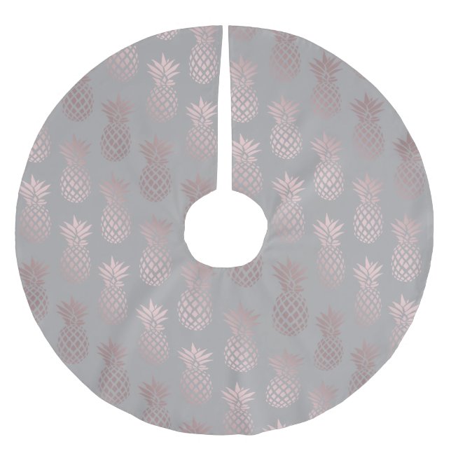 Elegant girly rose gold & grey pineapple pattern brushed polyester tree skirt (Front)