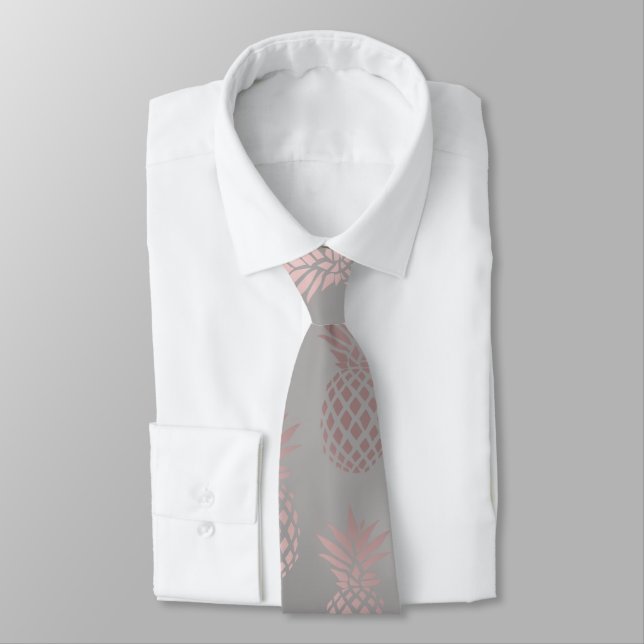 Elegant girly rose gold & grey pineapple pattern tie (Tied)