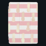 Elegant girly rose gold pineapple pattern striped iPad pro cover<br><div class="desc">Chick faux rose gold pineapple patter,  pink and white stripes.</div>