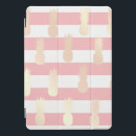 Elegant girly rose gold pineapple pattern striped iPad pro cover<br><div class="desc">Chick faux rose gold pineapple patter,  pink and white stripes.</div>