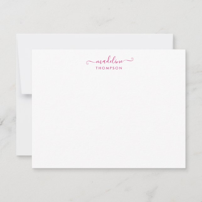Elegant Girly Script Magenta Typography Note Card (Front)