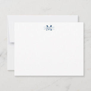 Elegant Girly Script Monogram Navy Blue Note Card