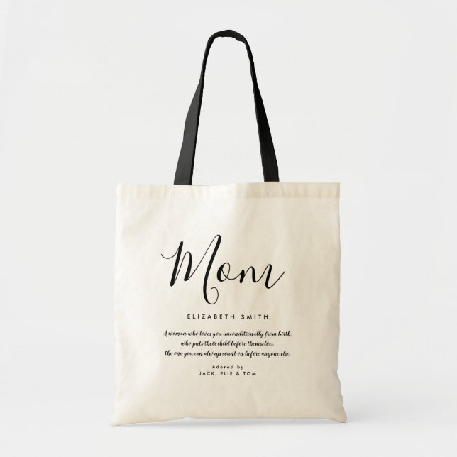 Elegant Girly Script Mum Quote Tote Bag (Front)