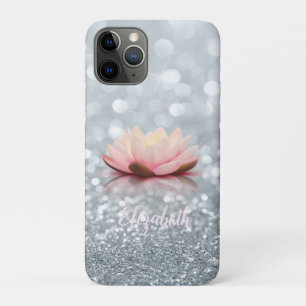 Elegant Girly Silver Glittery Bokeh Lotus Case-Mate iPhone Case