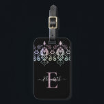 Elegant Girly Sparkle Monogram Name Luggage Ta Luggage Tag<br><div class="desc">This personalised chic luggage tag has a girly gemstone diamond border with white text on a black background. Customise the luggage tag with the name of your choice to make someone feel extra special. Makes a fun gift for birthdays or for Christmas, or a gift for your best friend. Designed...</div>