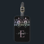Elegant Girly Sparkle Monogram Name Luggage Ta Luggage Tag<br><div class="desc">This personalised chic luggage tag has a girly gemstone diamond border with white text on a black background. Customise the luggage tag with the name of your choice to make someone feel extra special. Makes a fun gift for birthdays or for Christmas, or a gift for your best friend. Designed...</div>