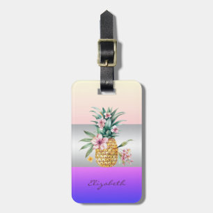 Elegant Girly Stripe,Floral Pineapple Luggage Tag