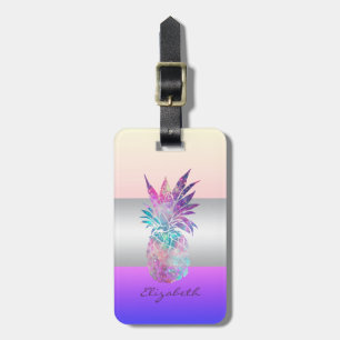 Elegant Girly Stripe, Pineapple Luggage Tag