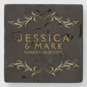 Elegant Girly Swirls Floral Frame Stone Coaster