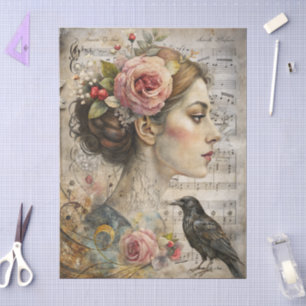 Elegant Girly Victorian Ephemera Florals & Raven Tissue Paper