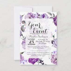 Elegant Girly Violet Lilac Purple Flowers Invitation