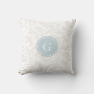 Elegant girly white floral pattern monogram cushion