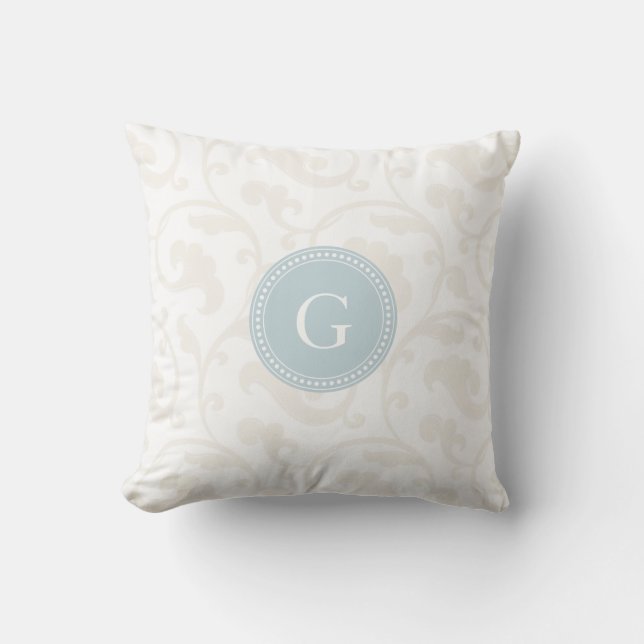 Elegant girly white floral pattern monogram cushion (Front)