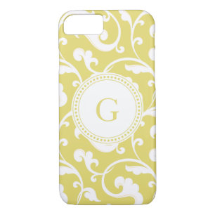 Elegant girly yellow floral pattern monogram Case-Mate iPhone case