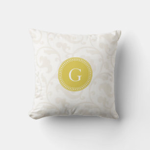 Elegant girly yellow white floral pattern monogram cushion