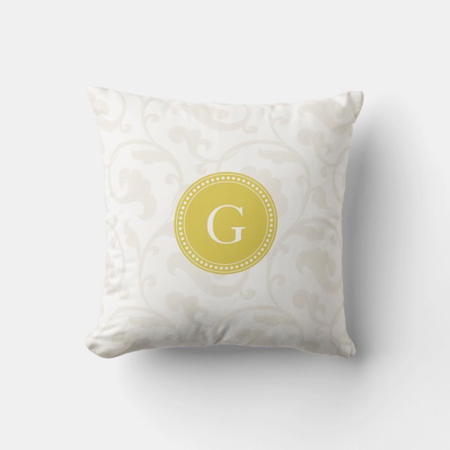 Elegant girly yellow white floral pattern monogram cushion (Front)