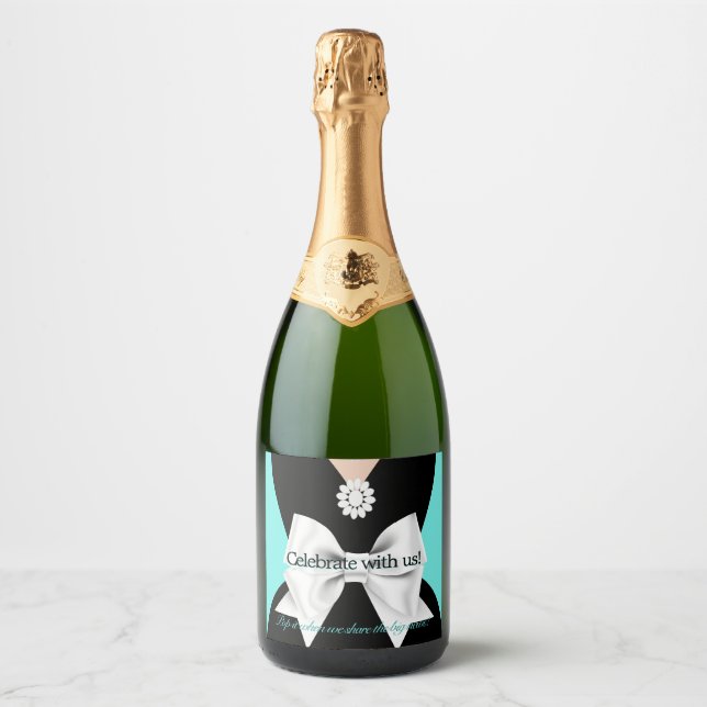 Elegant Glam Aqua Baby & Co Tiffany Baby Shower Sparkling Wine Label (Front)
