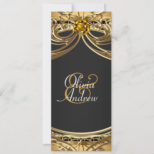Elegant Glam Black and Gold Wedding Invitation (Front)