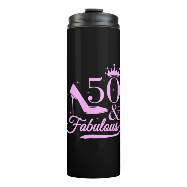 Elegant Glam Black and Pink 50th Birthday Thermal Tumbler (Front)