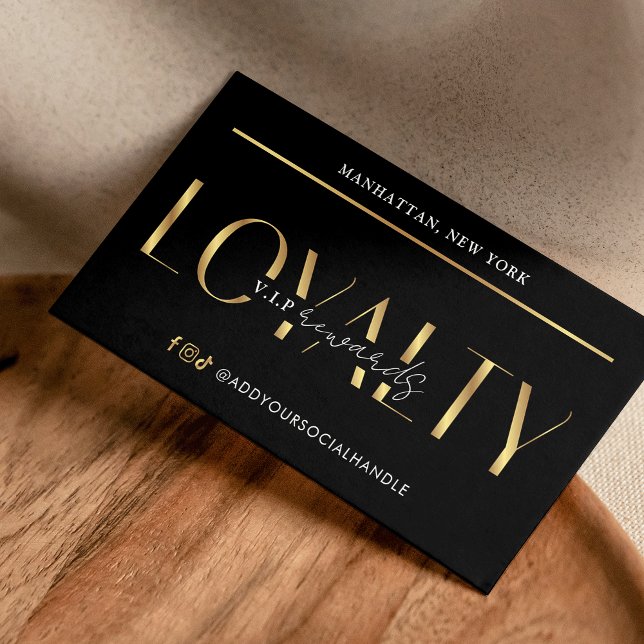 Elegant Glam Black & Gold Logo Makeup Salon Loyalty Card (elegant black and faux gold loyalty cards with your logo and metallic gold effects)
