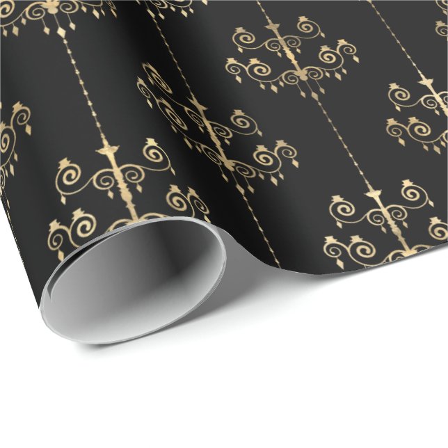 Elegant Glam Black Gold Pattern Wrapping Paper (Roll Corner)