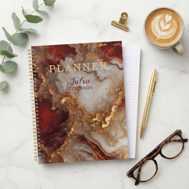Elegant Glam Burgundy Red Gold Liquid Marble Agate Planner (Creator Uploaded)