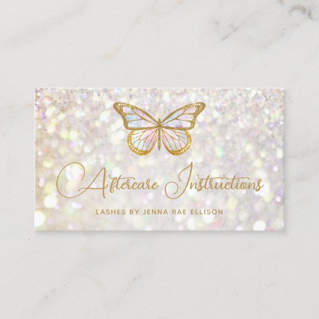 Elegant Glam Butterfly Eyelash Extension Aftercare Business Card (Front)