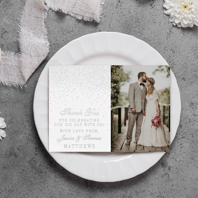 Elegant Glam Confetti Wedding Photo Thank You Real (Creator Uploaded)