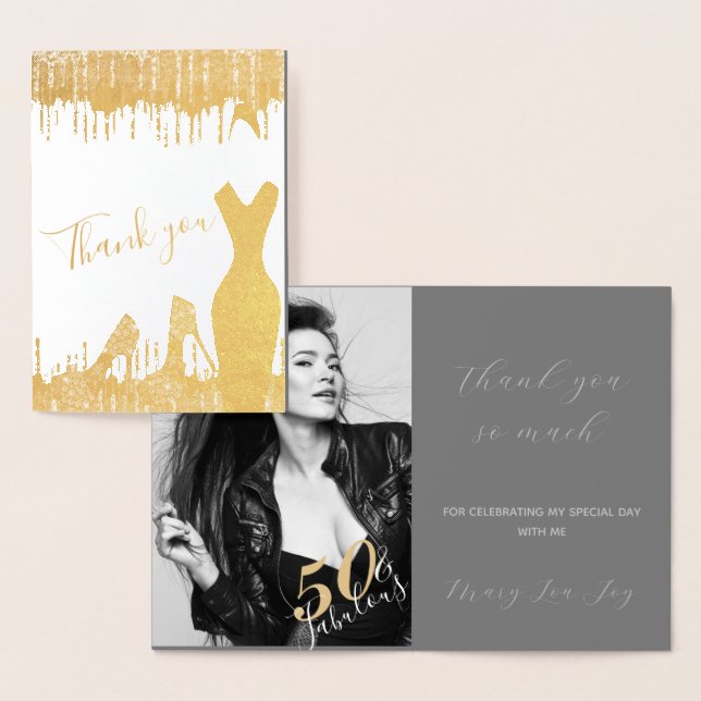 Elegant Glam Gold 50 Fab Birthday Photo Real Foil Card (Display)