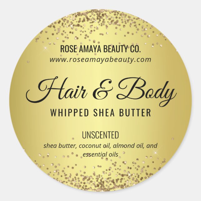 Elegant Glam Gold Hair Body Beauty Product Label (Front)