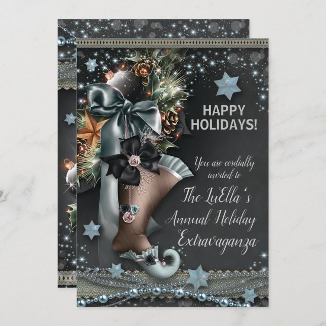 Elegant Glam Holiday Christmas Party Invitations (Front/Back)