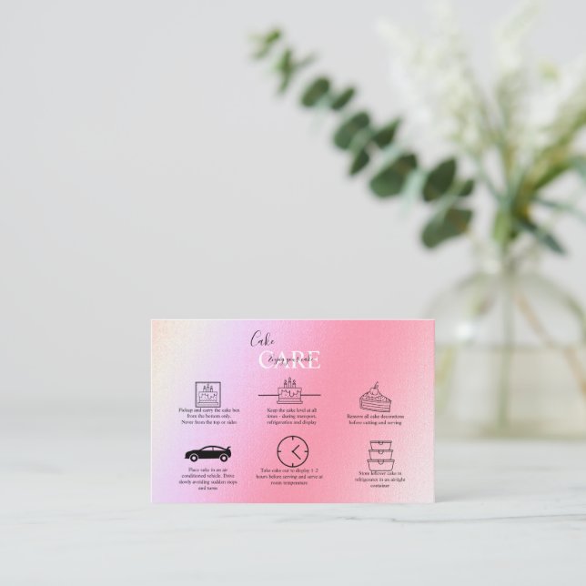 Elegant Glam Holographic Cake Care Business Card (Standing Front)