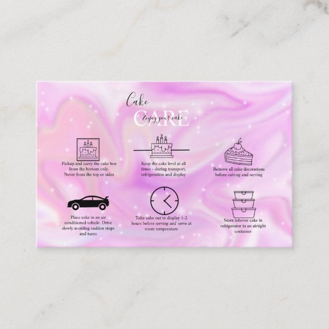 Elegant Glam Holographic Cake Care Business Card (Front)