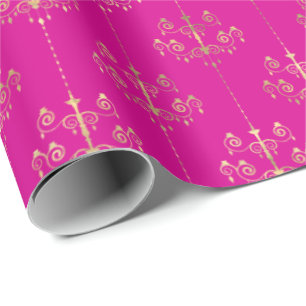 Elegant Glam Hot Pink Gold Pattern  Wrapping Paper