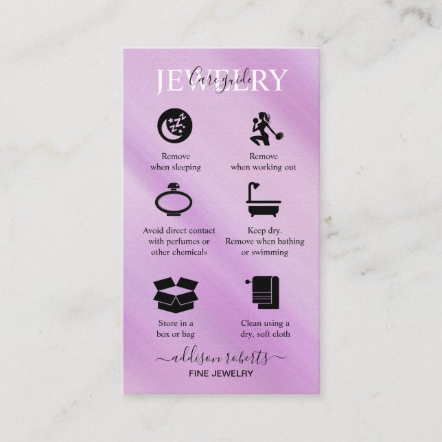 Elegant Glam Iridescent Holographi Jewellery Care  Business Card (Front)