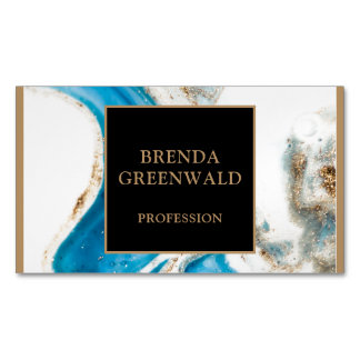 Elegant Glam Liquid Marble Blue Purple Gold Square Magnetic Business Card
