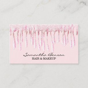 Elegant glam makeup hair blush pink glitter drips business card