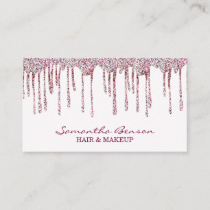 Elegant glam makeup hair blush pink glitter drips business card