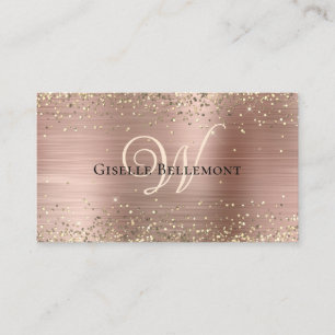 Elegant Glam Monogram Faux Rose Gold Glitter Business Card