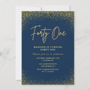 Elegant Glam Navy Gold Glitter 41st birthday Invitation