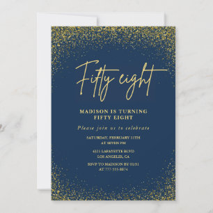Elegant Glam Navy Gold Glitter 58th birthday Invitation