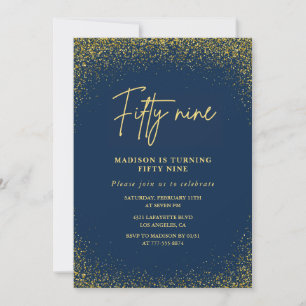Elegant Glam Navy Gold Glitter 59th birthday Invitation