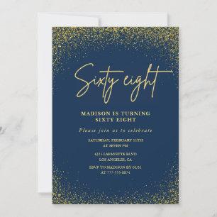 Elegant Glam Navy Gold Glitter 68th birthday Invitation