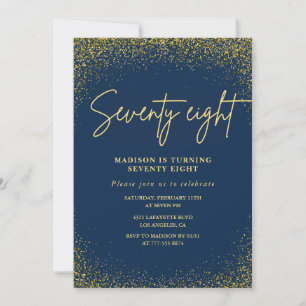 Elegant Glam Navy Gold Glitter 78th birthday Invitation