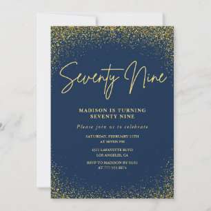 Elegant Glam Navy Gold Glitter 79th birthday Invitation