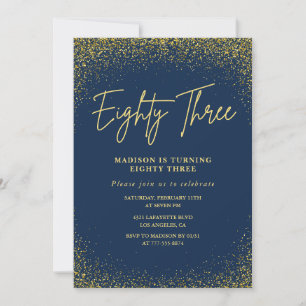 Elegant Glam Navy Gold Glitter 83rd birthday Invitation